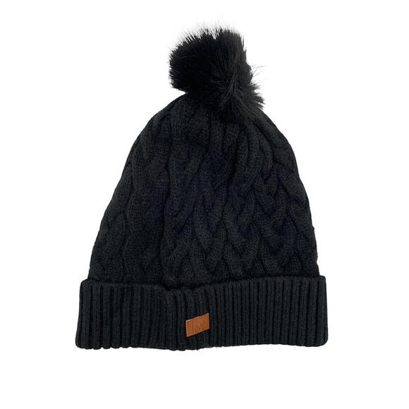 Peace Love World Accessories - Peace Love World Sweater Hat with Pom Pom Black